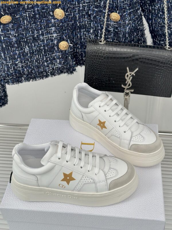 Replica Dior Star Platform Sneakers in White Calfskin with Gold Star 18