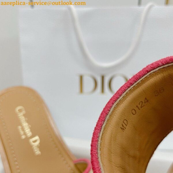 Replica Dior Dioriviera Dway Platform Slides in Raffia and Pink Embroidered Cotton 5