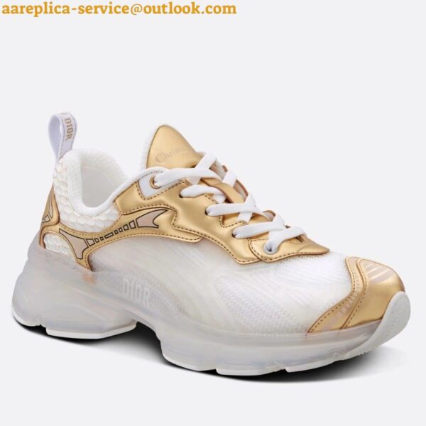 Replica Dior Vibe Sneakers In White Mesh and Gold Leather 3