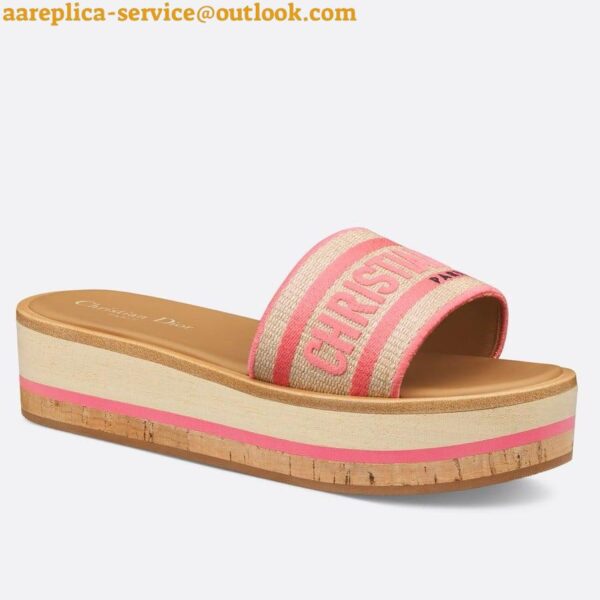 Replica Dior Dioriviera Dway Platform Slides in Raffia and Pink Embroidered Cotton 6