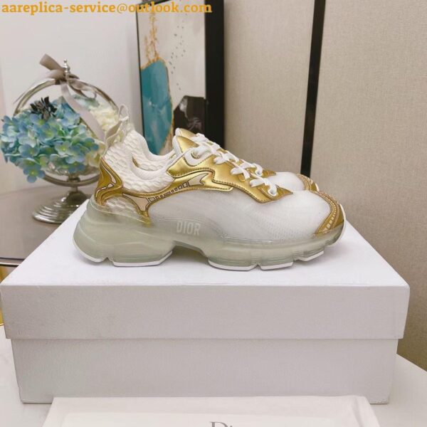 Replica Dior Vibe Sneakers In White Mesh and Gold Leather 3