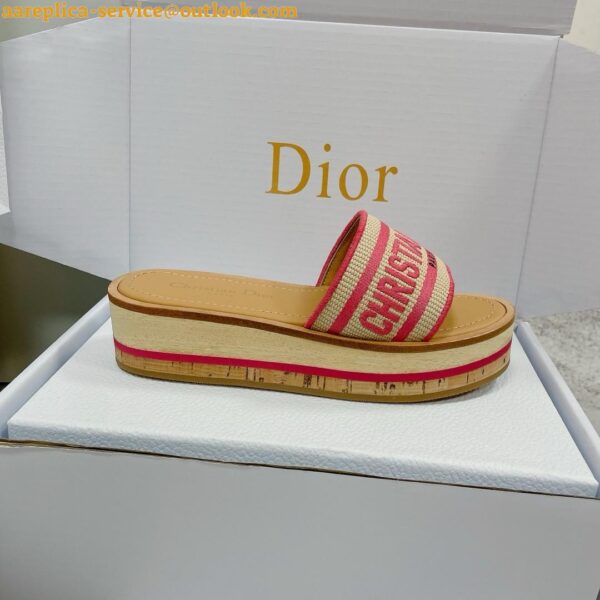 Replica Dior Dioriviera Dway Platform Slides in Raffia and Pink Embroidered Cotton 9