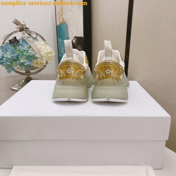 Replica Dior Vibe Sneakers In White Mesh and Gold Leather 8