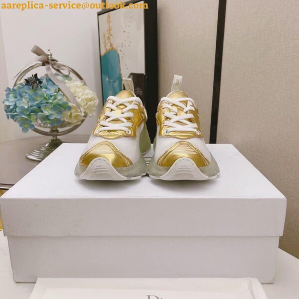 Replica Dior Vibe Sneakers In White Mesh and Gold Leather 9