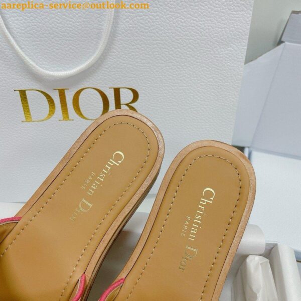 Replica Dior Dioriviera Dway Platform Slides in Raffia and Pink Embroidered Cotton 11