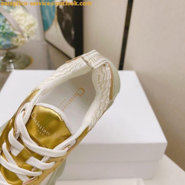 Replica Dior Vibe Sneakers In White Mesh and Gold Leather 8