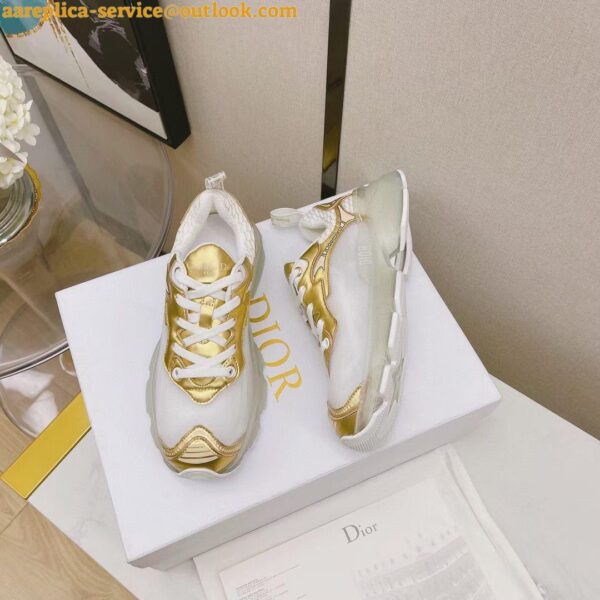 Replica Dior Vibe Sneakers In White Mesh and Gold Leather 9