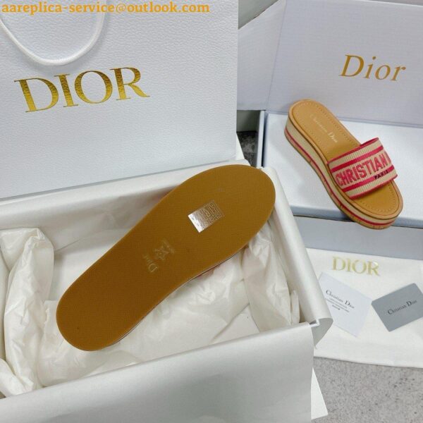 Replica Dior Dioriviera Dway Platform Slides in Raffia and Pink Embroidered Cotton 13