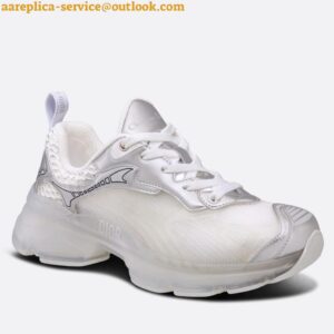 Replica Dior Vibe Sneakers In White Mesh and Silver Leather