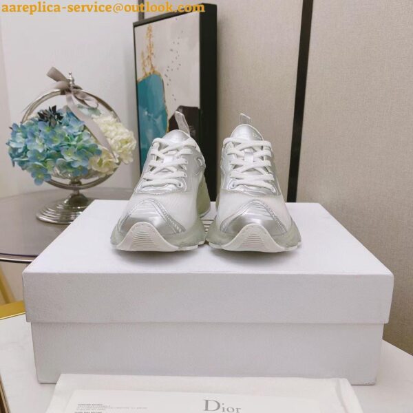 Replica Dior Vibe Sneakers In White Mesh and Silver Leather 3