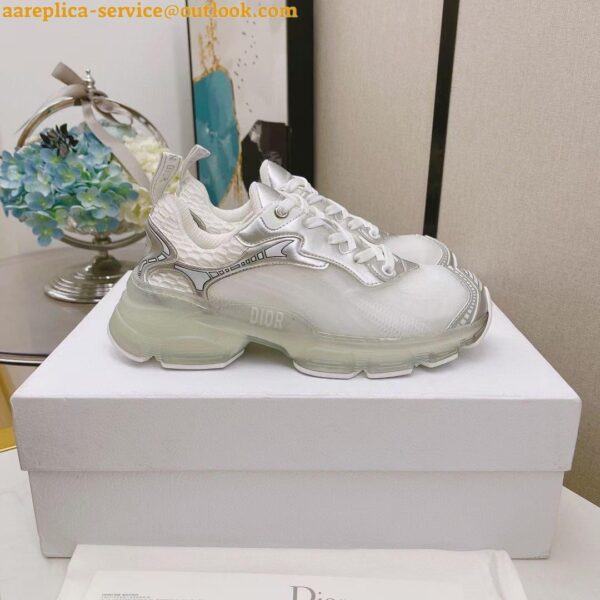 Replica Dior Vibe Sneakers In White Mesh and Silver Leather 4