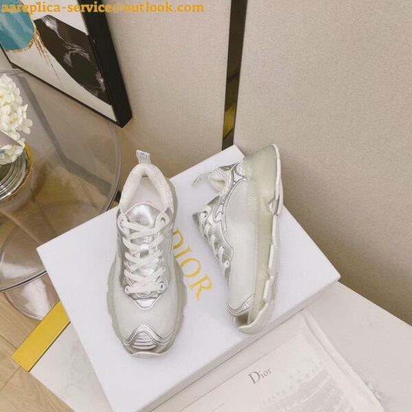 Replica Dior Vibe Sneakers In White Mesh and Silver Leather 6