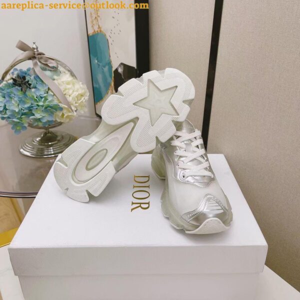 Replica Dior Vibe Sneakers In White Mesh and Silver Leather 7