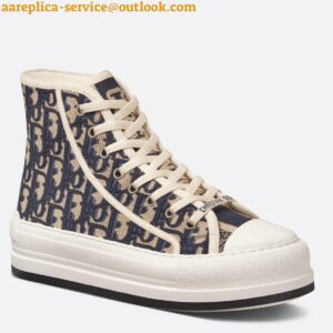 Replica Dior Walk'n'Dior High-top Platform Sneakers In Blue Oblique Embroidered Cotton