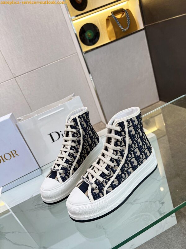 Replica Dior Walk'n'Dior High-top Platform Sneakers In Blue Oblique Embroidered Cotton 6