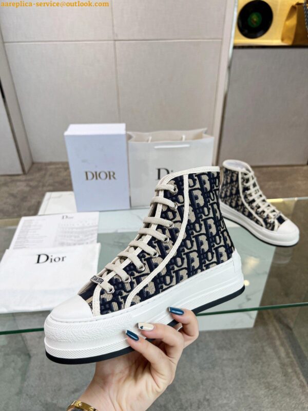 Replica Dior Walk'n'Dior High-top Platform Sneakers In Blue Oblique Embroidered Cotton 7