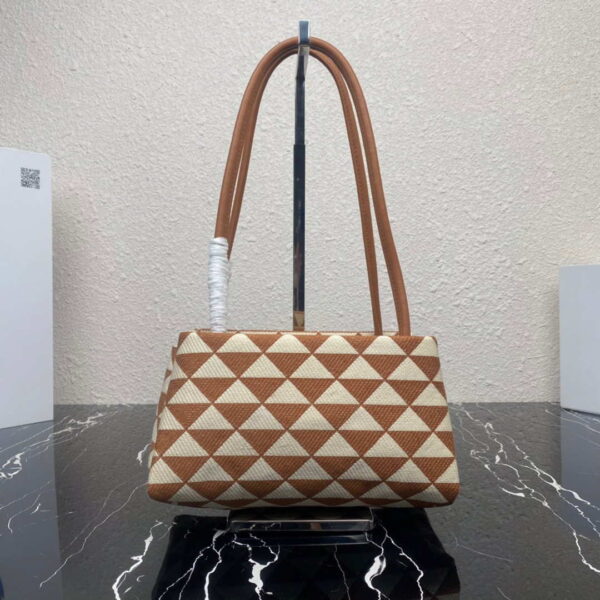 Replica Prada 1BA368 From The Runway Small embroidered fabric Prada Symbole bag Beige and Orange 2