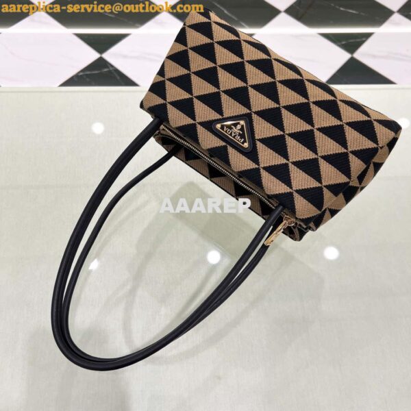 Replica Prada 1BA368 From The Runway Small embroidered fabric Prada Symbole bag Black and Beige 5