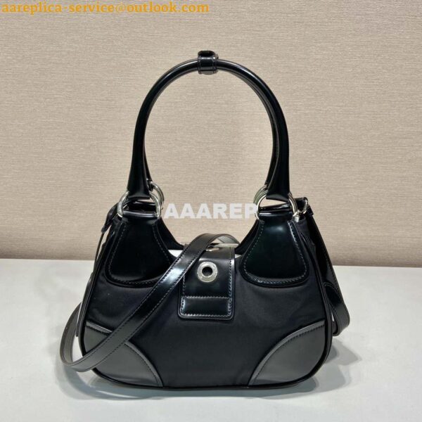 Replica Prada 1BA368 Prada Moon Re-Nylon and leather bag Black 4