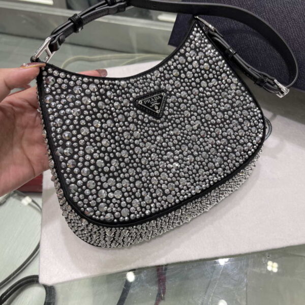 Replica Prada 1BC169 Prada Cleo satin bag with appliqués Black 3