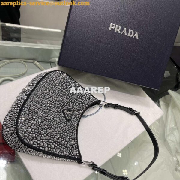 Replica Prada 1BC169 Prada Cleo satin bag with appliqués Black 7