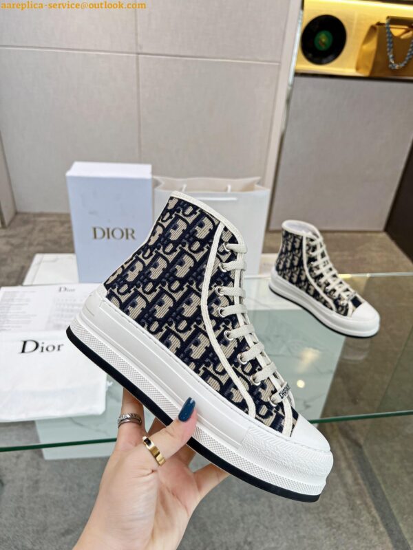 Replica Dior Walk'n'Dior High-top Platform Sneakers In Blue Oblique Embroidered Cotton 11