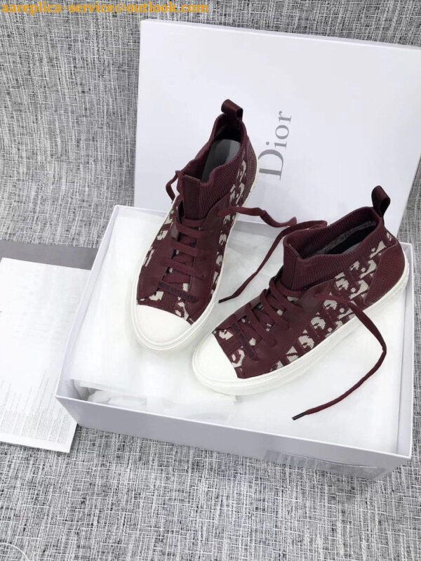 Replica Dior Walk'N'Dior Mid-top Sneakers In Bordeaux Oblique Canvas 12