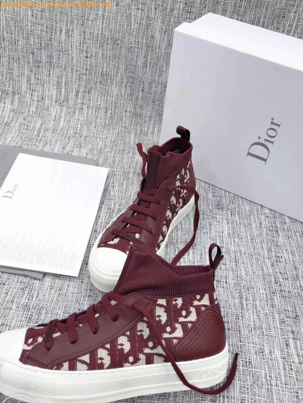 Replica Dior Walk'N'Dior Mid-top Sneakers In Bordeaux Oblique Canvas 13