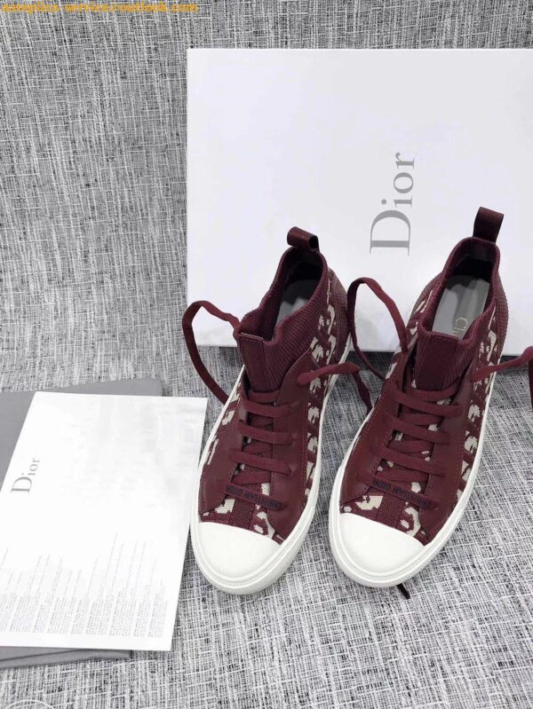 Replica Dior Walk'N'Dior Mid-top Sneakers In Bordeaux Oblique Canvas 15