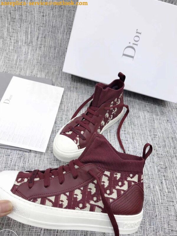 Replica Dior Walk'N'Dior Mid-top Sneakers In Bordeaux Oblique Canvas 17