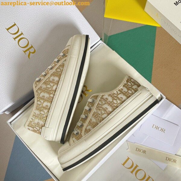 Replica Dior Walk'n'Dior Platform Sneakers In Gold-Tone Dior Oblique Cotton 10