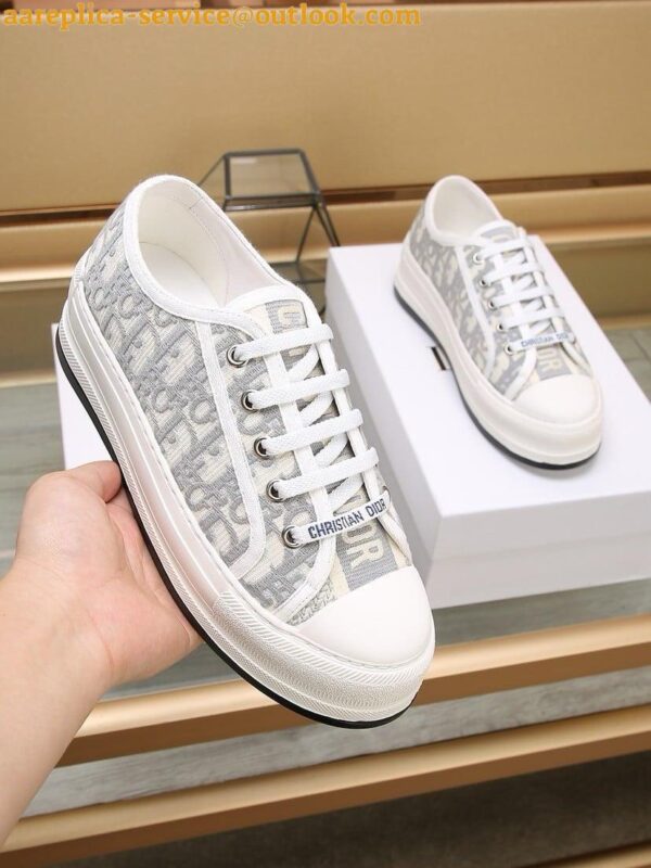 Replica Dior Walk'n'Dior Platform Sneakers in Grey Oblique Embroidered Cotton 12