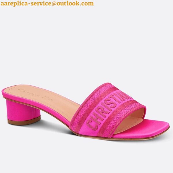 Replica Dior Dway Heeled 35MM Slides in Pink Embroidered Satin and Cotton 3