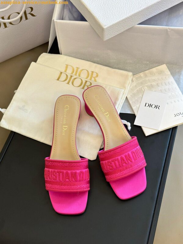 Replica Dior Dway Heeled 35MM Slides in Pink Embroidered Satin and Cotton 5