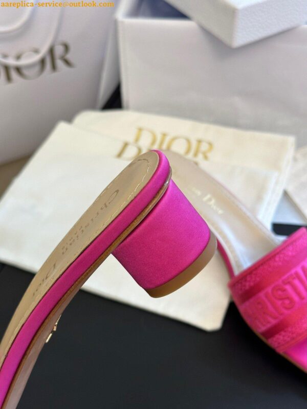 Replica Dior Dway Heeled 35MM Slides in Pink Embroidered Satin and Cotton 6