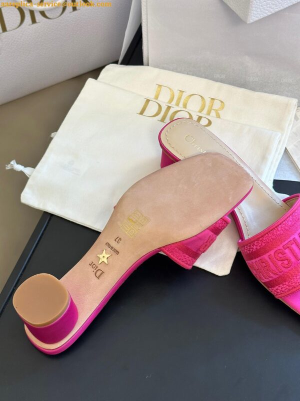 Replica Dior Dway Heeled 35MM Slides in Pink Embroidered Satin and Cotton 8