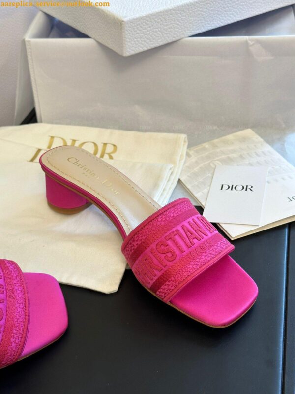 Replica Dior Dway Heeled 35MM Slides in Pink Embroidered Satin and Cotton 9