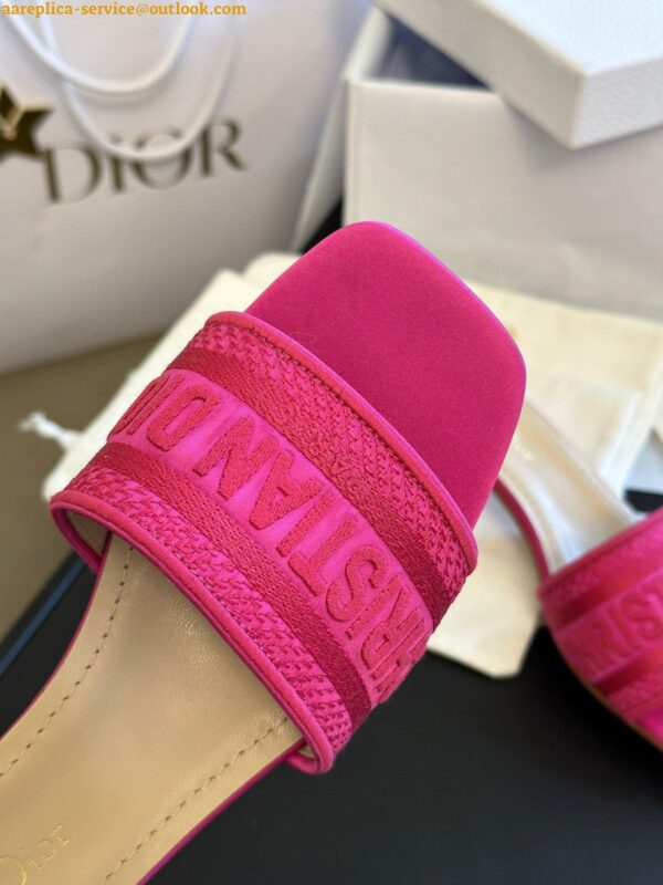 Replica Dior Dway Heeled 35MM Slides in Pink Embroidered Satin and Cotton 10