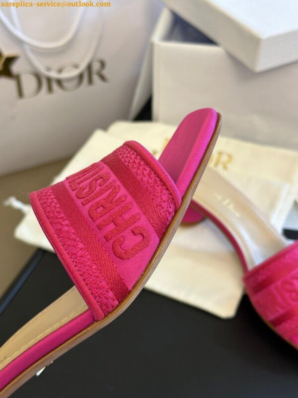Replica Dior Dway Heeled 35MM Slides in Pink Embroidered Satin and Cotton 11