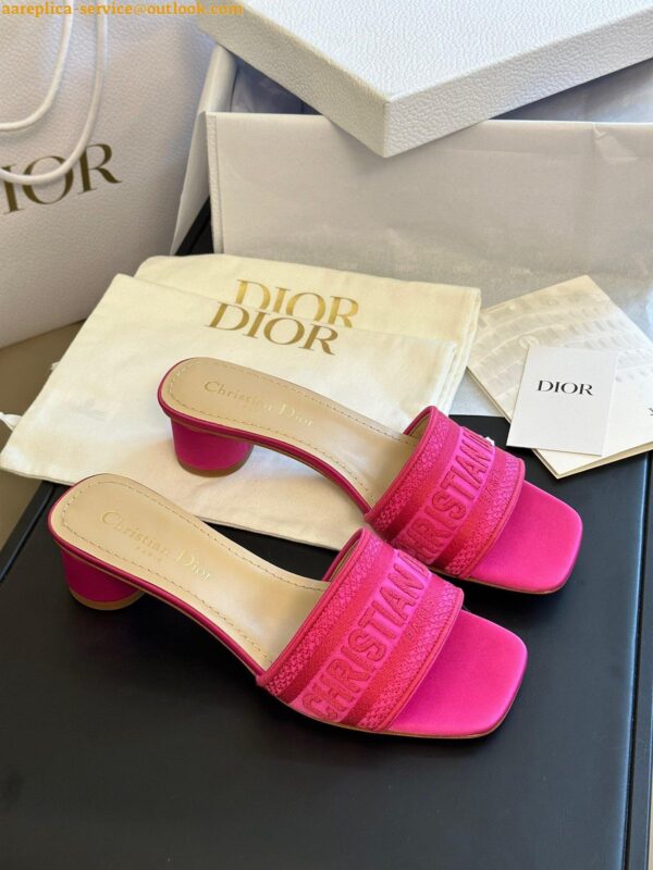 Replica Dior Dway Heeled 35MM Slides in Pink Embroidered Satin and Cotton 12