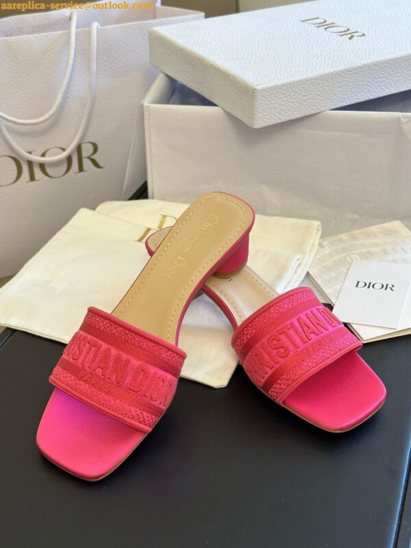 Replica Dior Dway Heeled 35MM Slides in Pink Embroidered Satin and Cotton 13