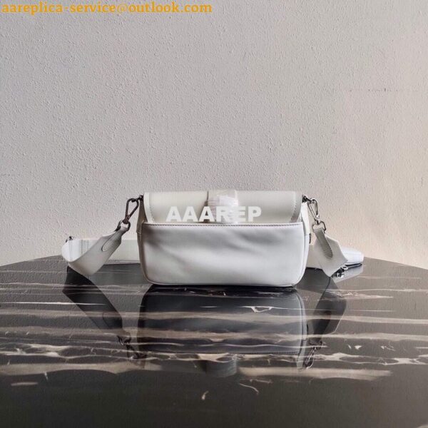 Replica Prada Pocket Nylon and Brushed Leather Bag 1BD295 White 4