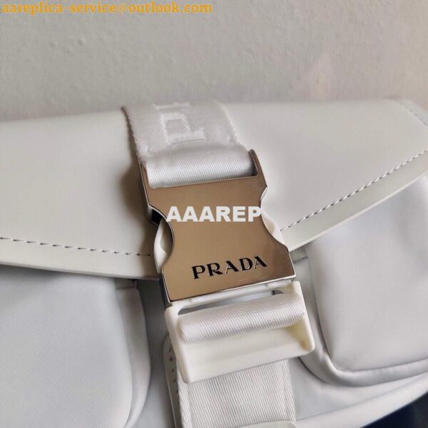 Replica Prada Pocket Nylon and Brushed Leather Bag 1BD295 White 6