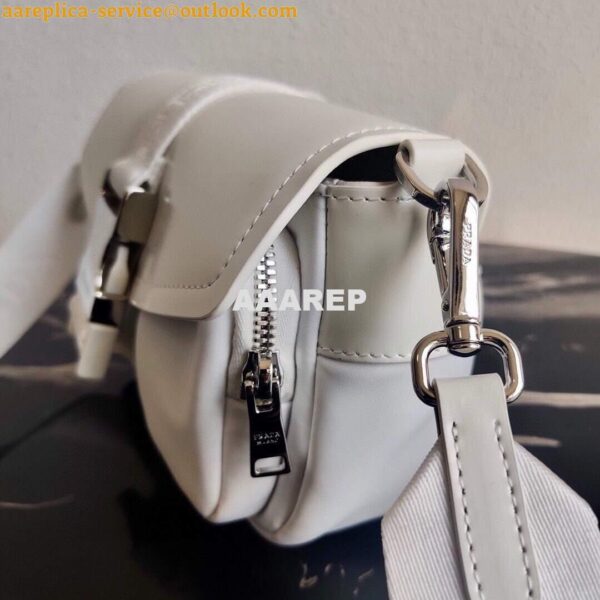 Replica Prada Pocket Nylon and Brushed Leather Bag 1BD295 White 7