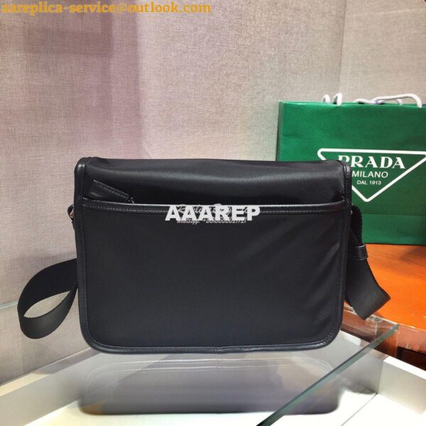 Replica Prada Nylon and Saffiano Leather Shoulder Bag 2VD769 Black 5
