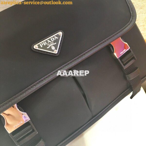 Replica Prada Nylon and Saffiano Leather Shoulder Bag 2VD769 Black 6