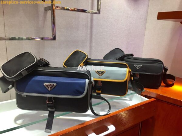 Replica Prada Nylon and Saffiano Leather Shoulder Bag 2VH074 Black