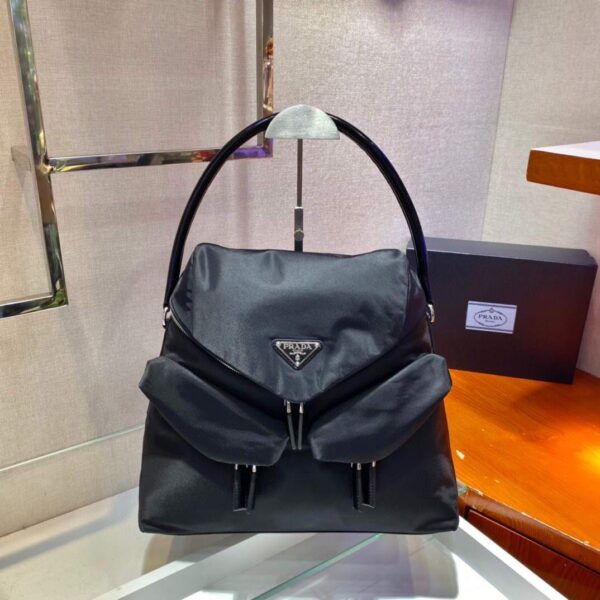 Replica Prada Signaux Nylon and Leather Hobo Bag 1BC160 Black 3