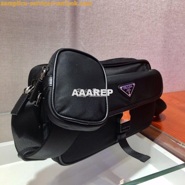 Replica Prada Nylon and Saffiano Leather Shoulder Bag 2VH074 Black 4