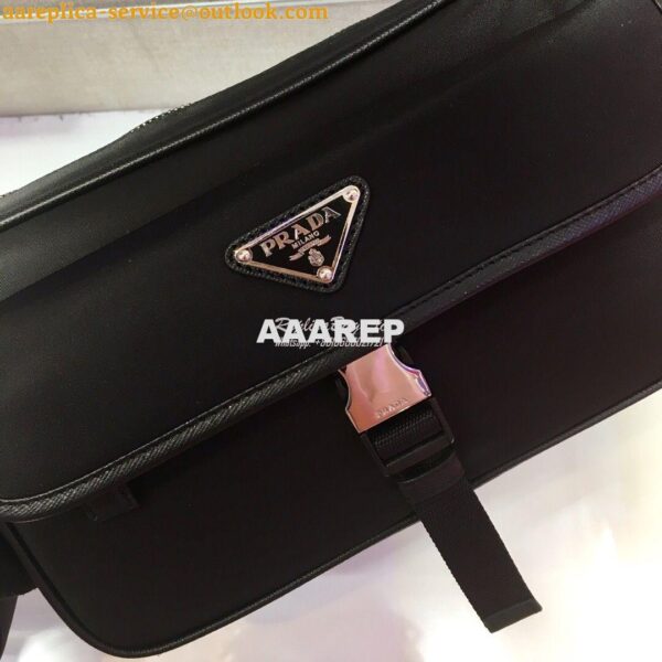 Replica Prada Nylon and Saffiano Leather Shoulder Bag 2VH074 Black 5